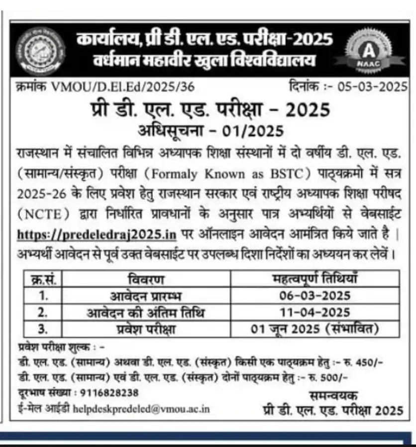 Rajasthan BSTC Pre Deled Application Form 2025